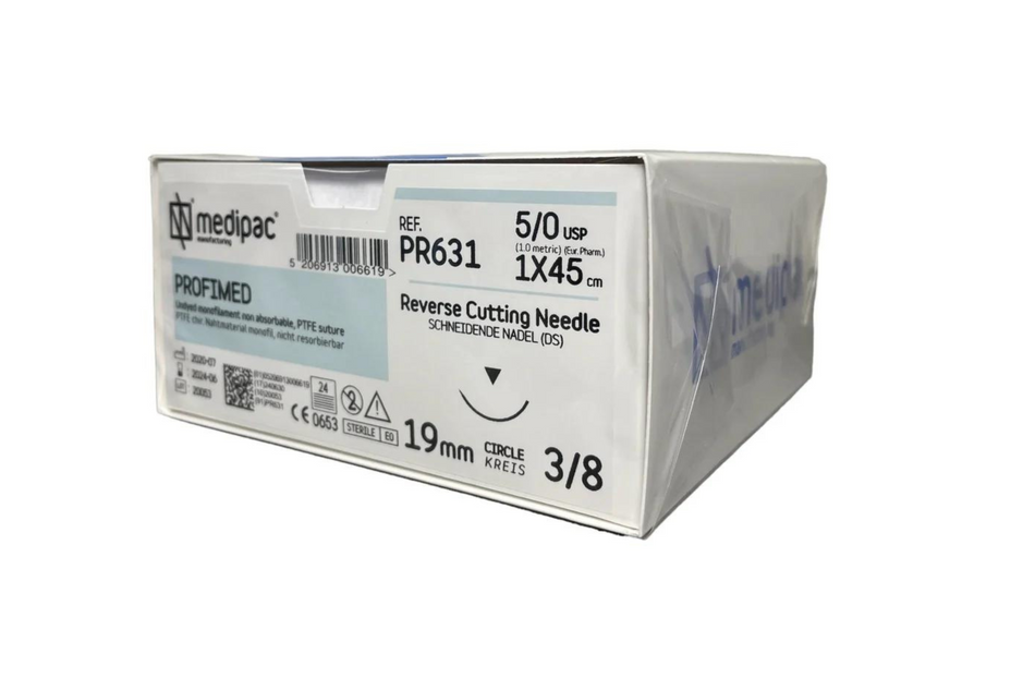 PTFE - Monofilament ikke-absorberbar sutur. Hvit. Pakke med 24 stk.