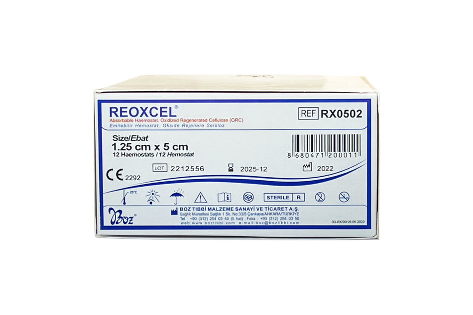 New - Reoxcel, resorbable hemostasis, 1.25 x 5 cm, pack of 12