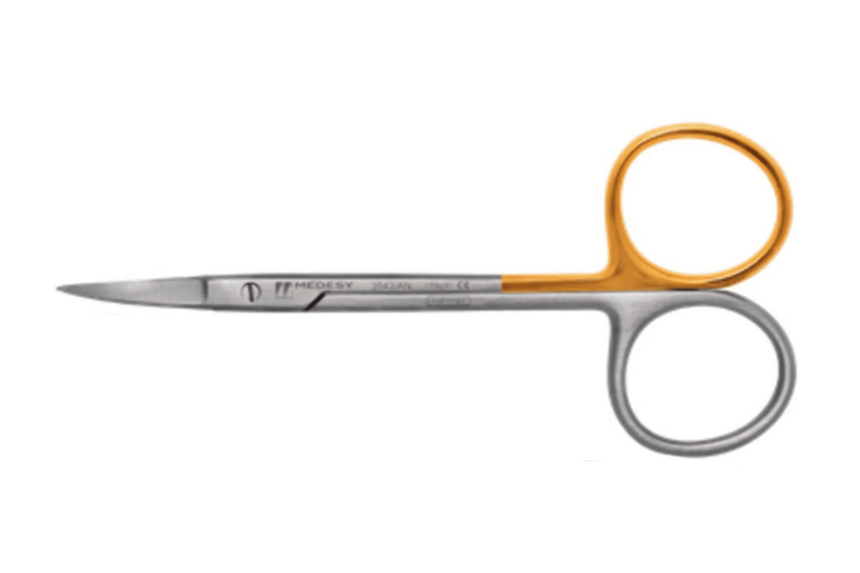 Iris suture scissors with serrated blade